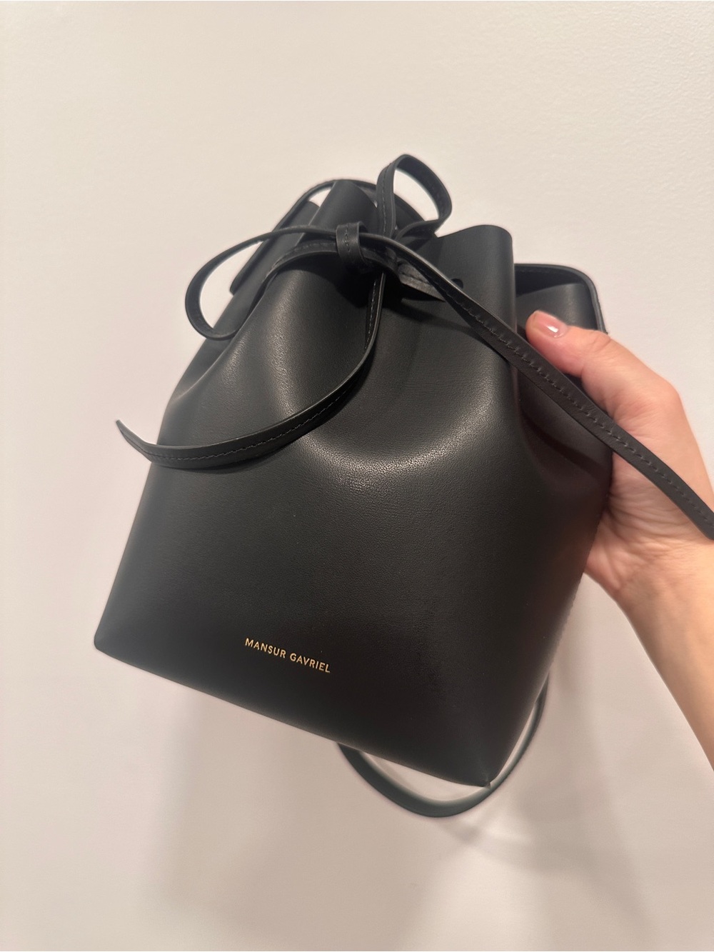 Mansur Gavriel Black Leather Bucket Bag with Drawstring